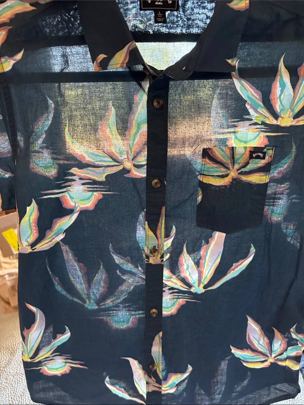 Billabong Navy Short-Sleeve Floral Button-Down Shirt